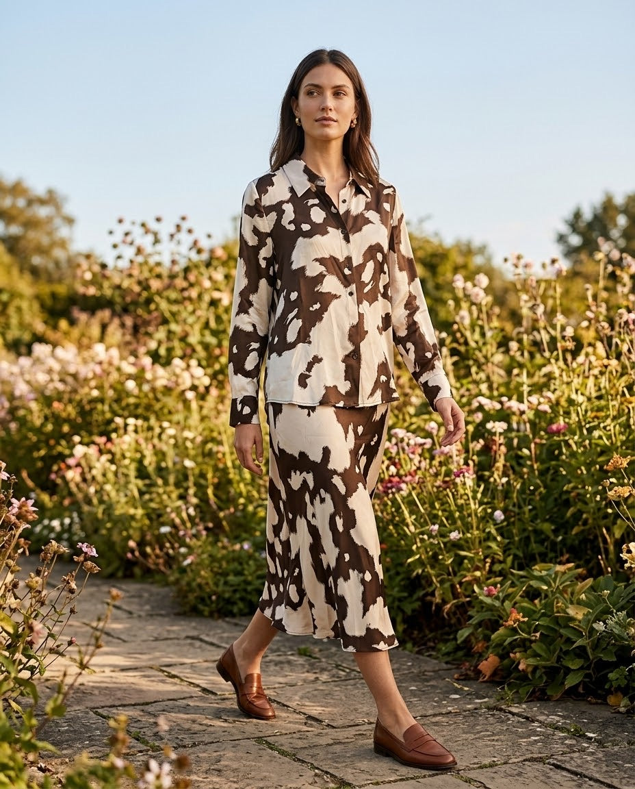 Ensemble Chemisier & Jupe Satin Imprimé Tacheté, La Garde-Robe de Nina - vue 1