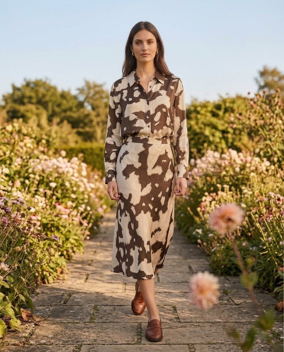 Ensemble Chemisier & Jupe Satin Imprimé Tacheté, La Garde-Robe de Nina - vue 2