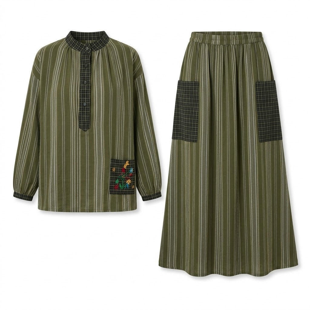 Chemisier et Jupe Rayée Brodée, La Garde-Robe de Nina - vue 5