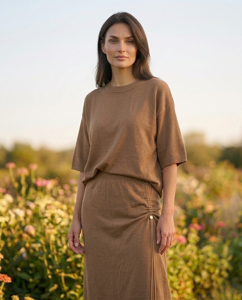 Ensemble en Maille Top & Jupe Zip Chaîne Camel, La Garde-Robe de Nina - vue 2