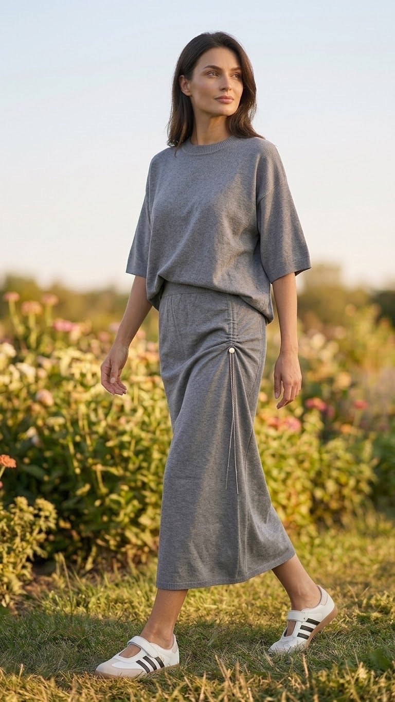 Ensemble en Maille Top & Jupe Zip Chaîne Gris, La Garde-Robe de Nina - vue 1