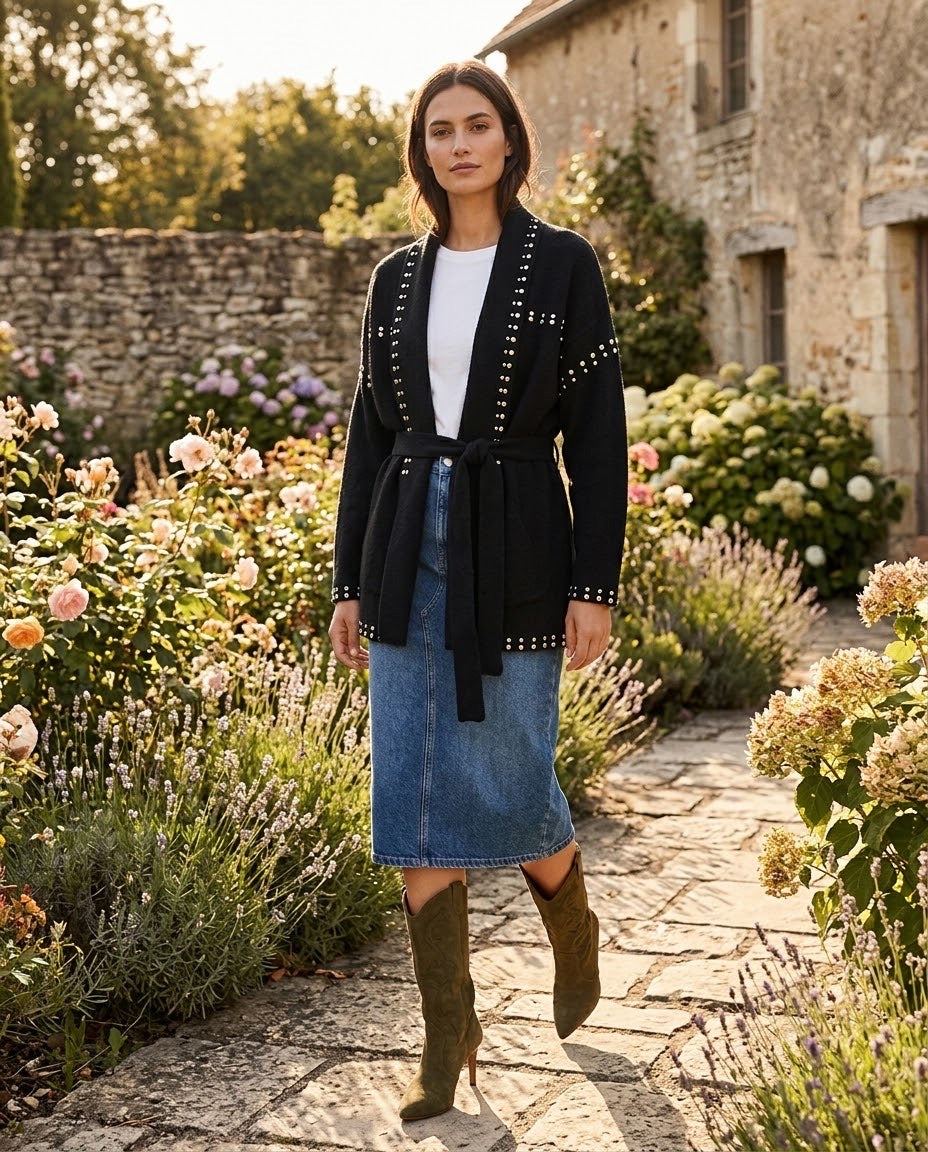 Gilet Clouté Ceinturé Noir, La Garde-Robe de Nina - vue 1