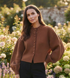 Gilet Maille Manches Bouffantes Marron, La Garde-Robe de Nina - vue 1