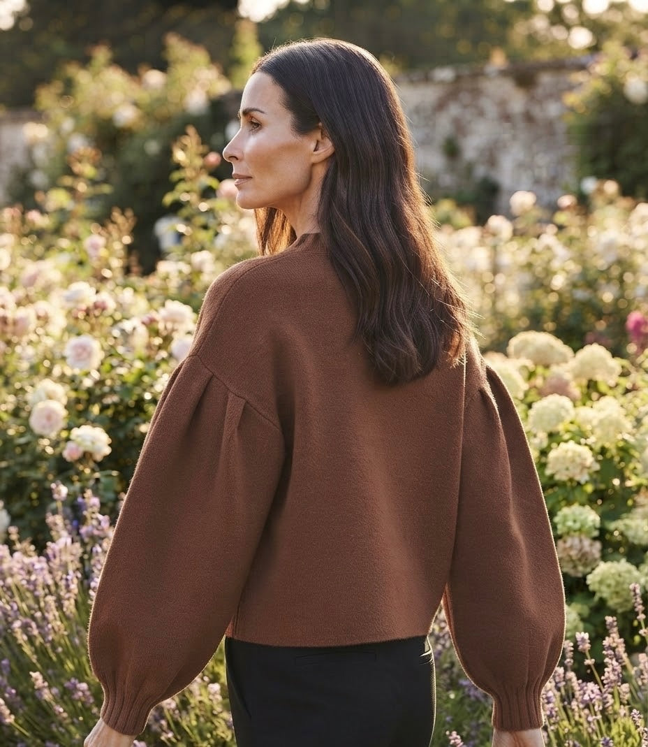 Gilet Maille Manches Bouffantes Marron, La Garde-Robe de Nina - vue 2