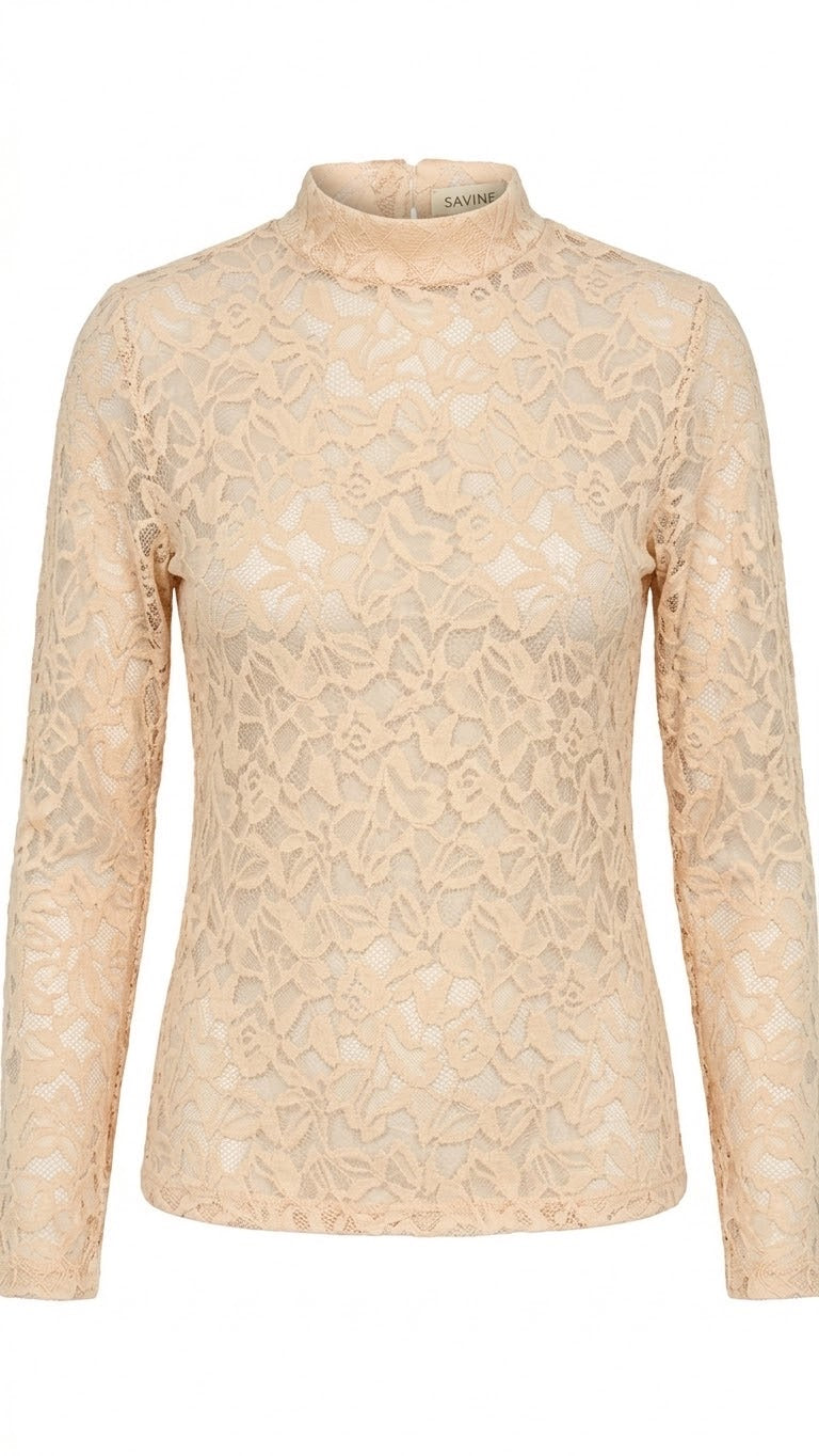 Haut Dentelle Col Montant Beige, La Garde-Robe de Nina - vue 5