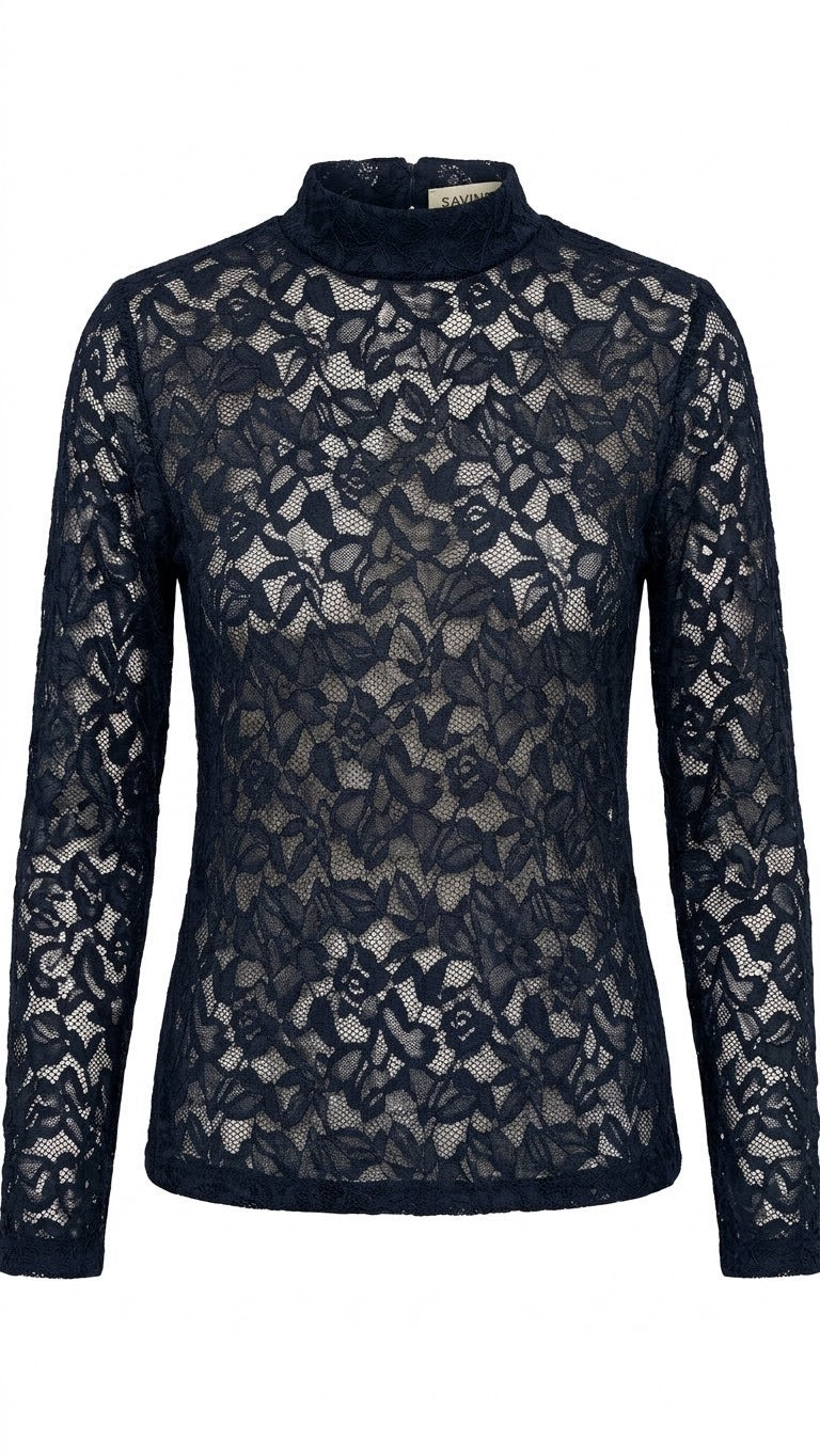 Haut Dentelle Col Montant Marine, La Garde-Robe de Nina - vue 4