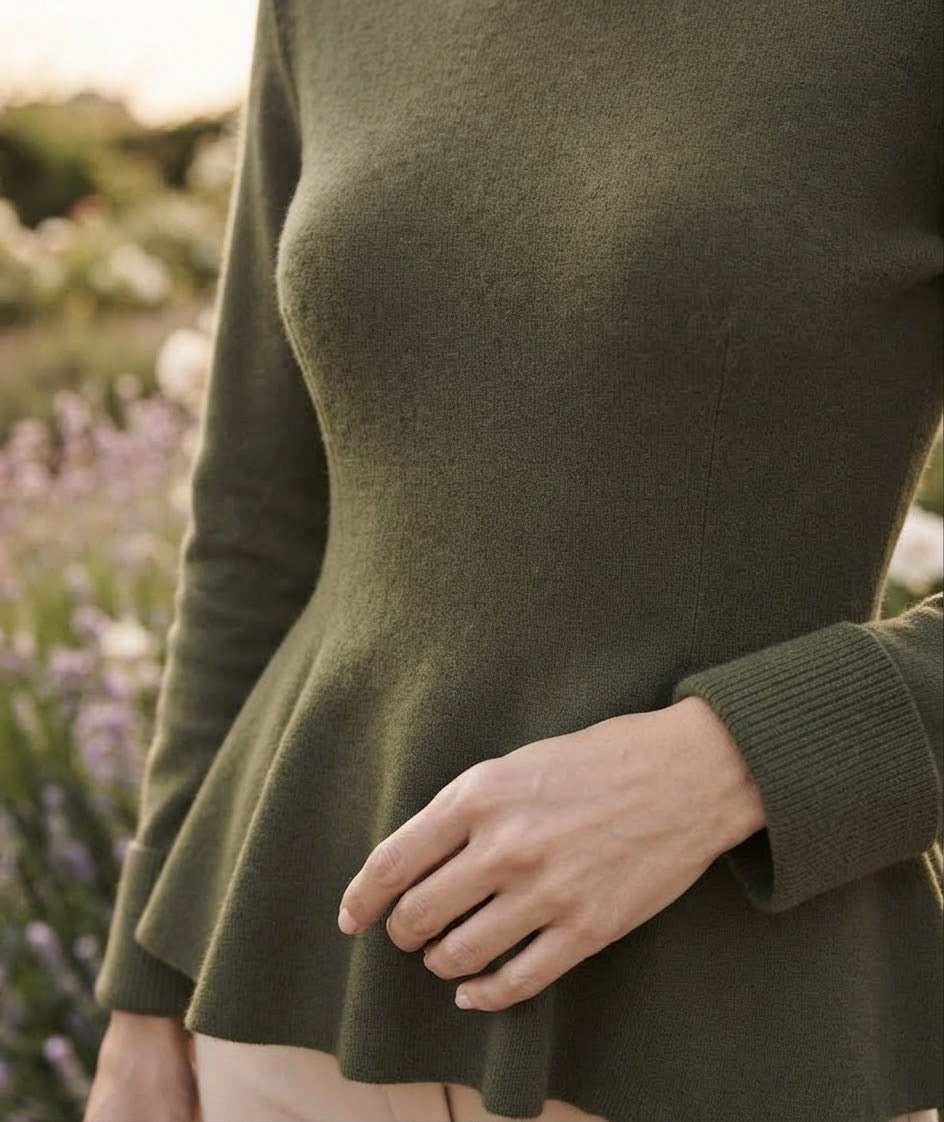 Haut Peplum Maille Col Montant Kaki, La Garde-Robe de Nina - vue 2