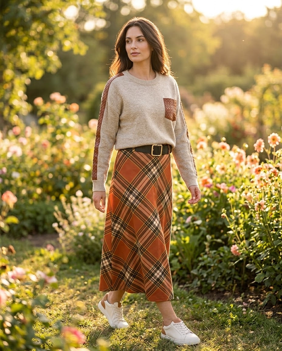 Jupe Asymétrique Carreaux Rouille, La Garde-Robe de Nina - vue 1