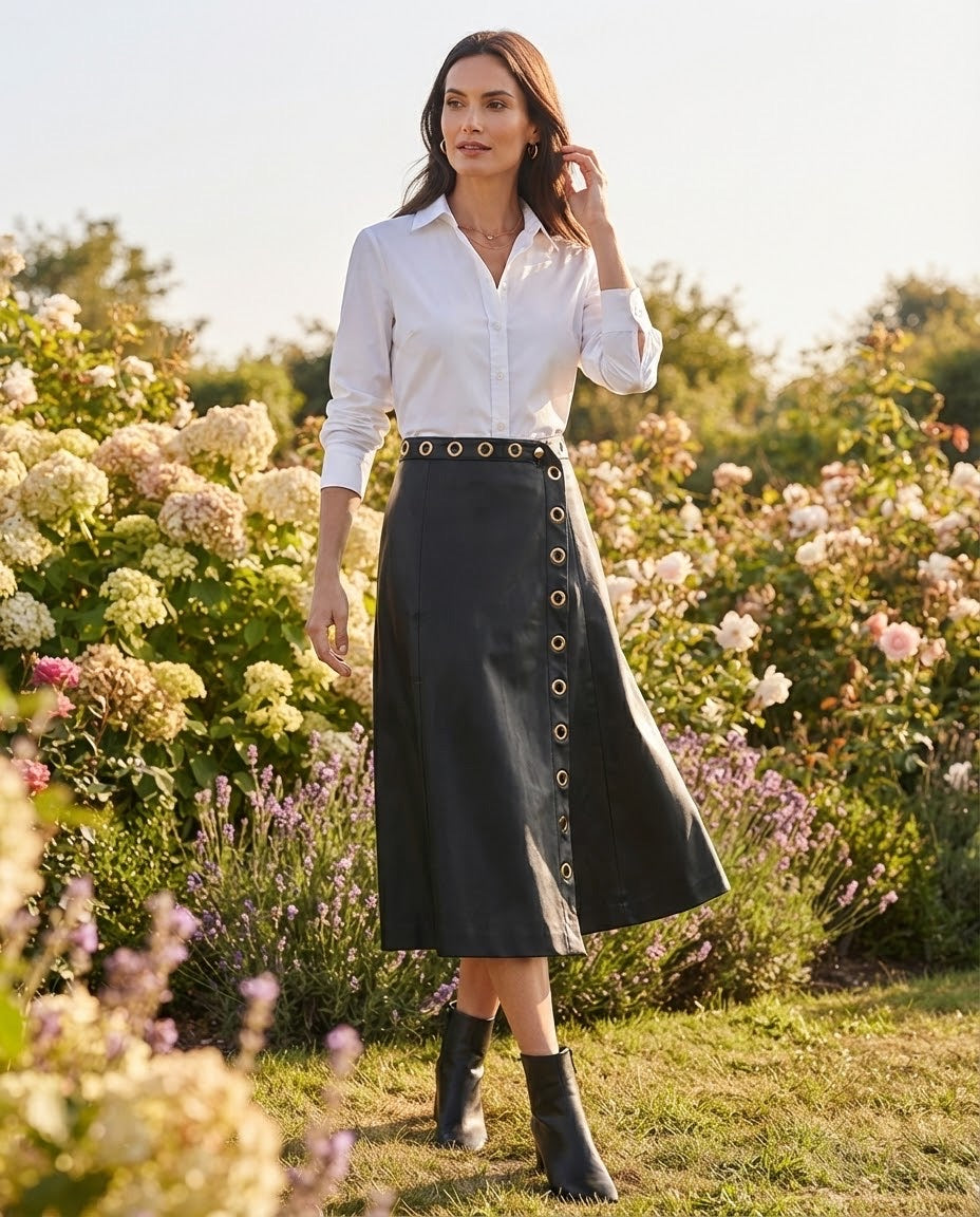 Jupe Cuir Vegan Faux Portefeuille Œillets, La Garde-Robe de Nina - vue 1