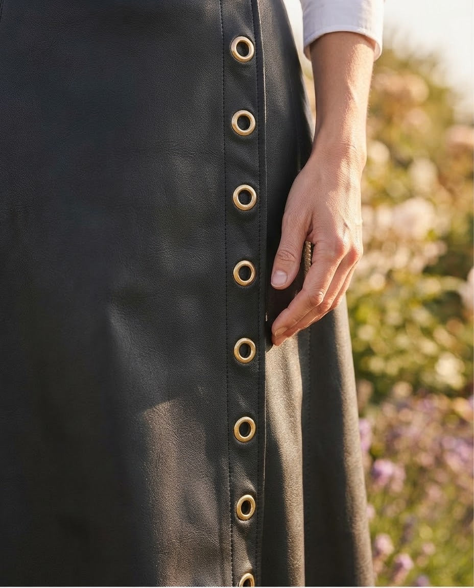 Jupe Cuir Vegan Faux Portefeuille Œillets, La Garde-Robe de Nina - vue 3