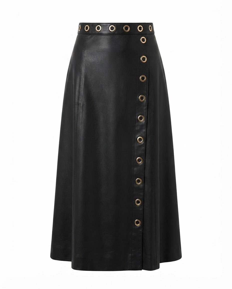 Jupe Cuir Vegan Faux Portefeuille Œillets, La Garde-Robe de Nina - vue 5