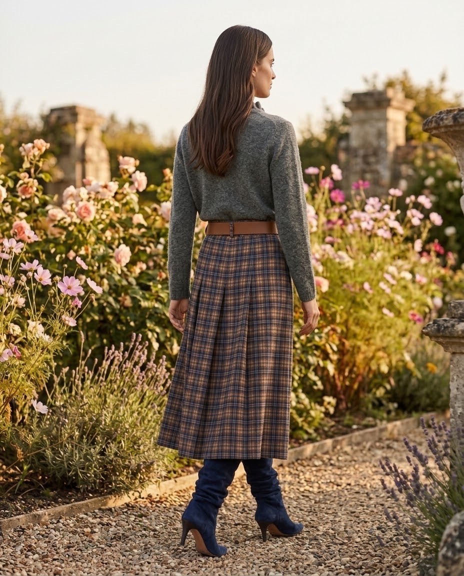 Jupe Plissée Carreaux Marine, La Garde-Robe de Nina - vue 3