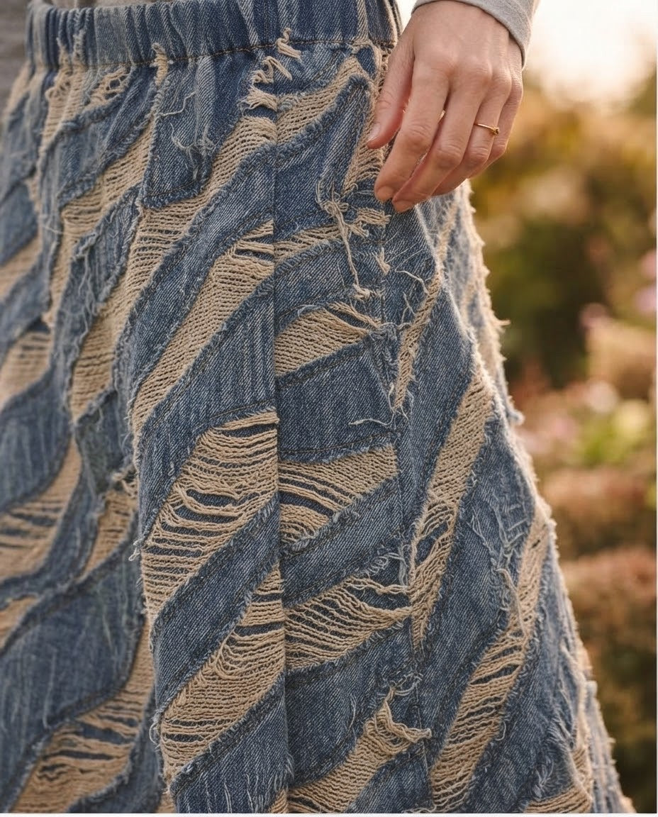 Jupe en Jean Effet Déchiré Frangé, La Garde-Robe de Nina - vue 3