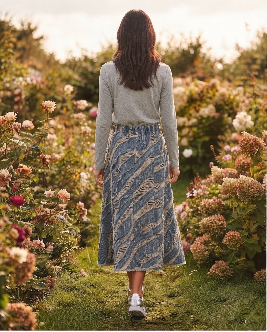 Jupe en Jean Effet Déchiré Frangé, La Garde-Robe de Nina - vue 4