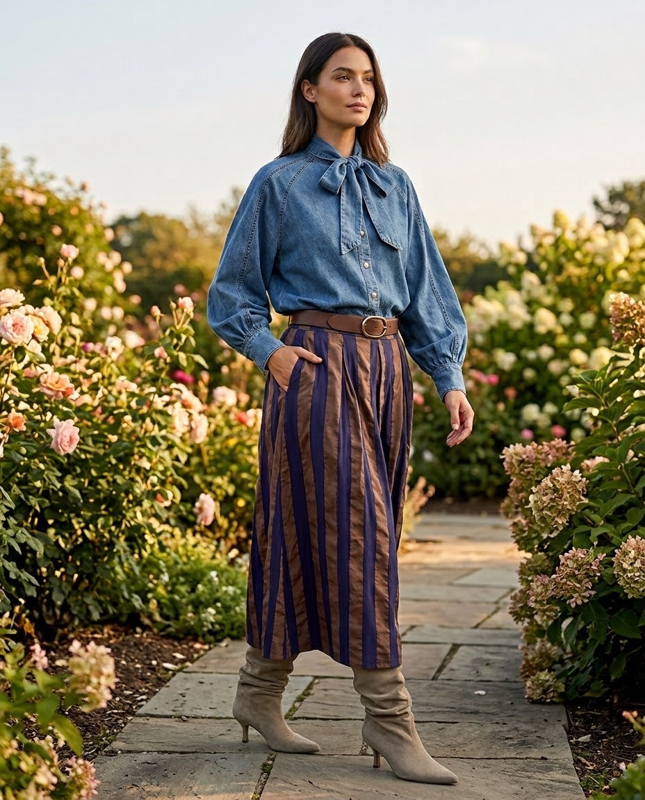 Jupe Large Rayée Marine et Marron, La Garde-Robe de Nina - vue 1