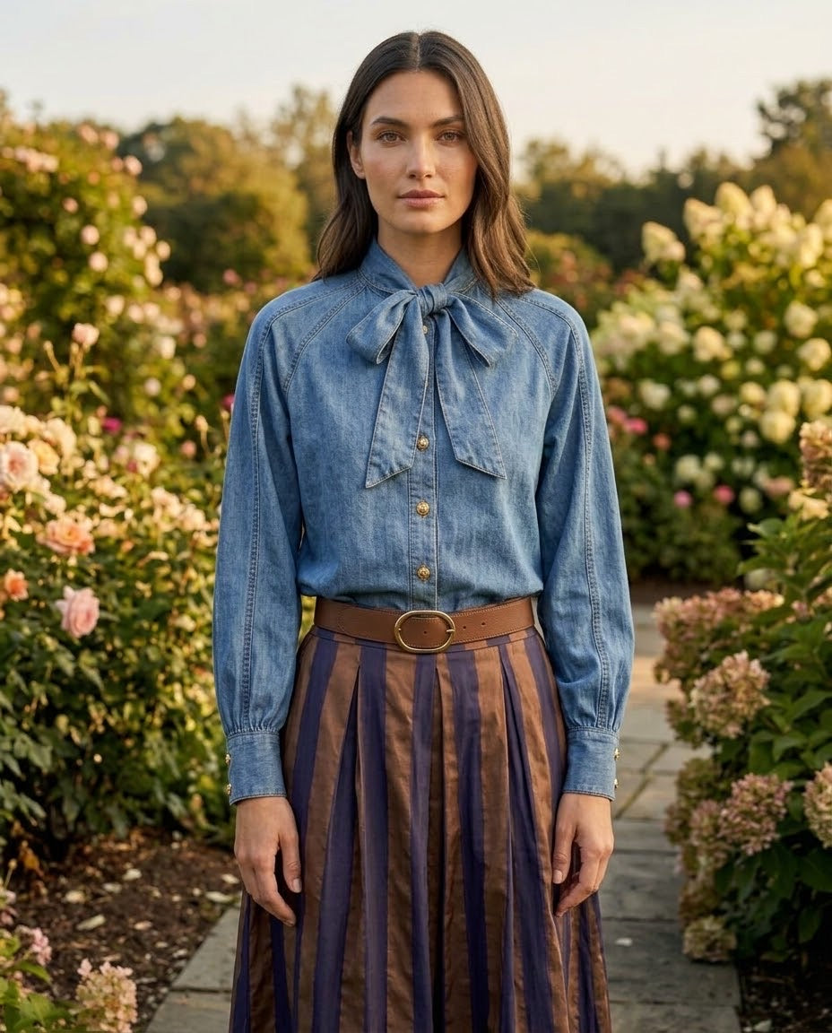 Jupe Large Rayée Marine et Marron, La Garde-Robe de Nina - vue 3