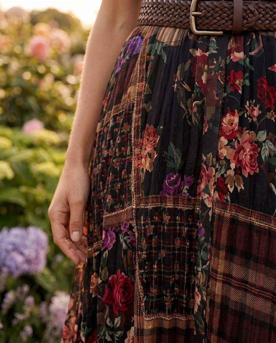Jupe Longue Patchwork Fleuri Bordeaux, La Garde-Robe de Nina - vue 2