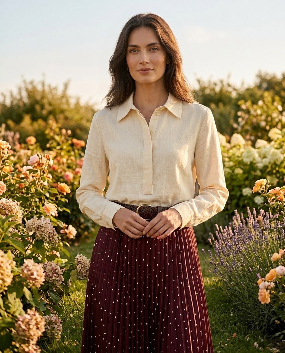 Jupe Plissée Bordeaux à Pois Ceinturée, La Garde-Robe de Nina - vue 2