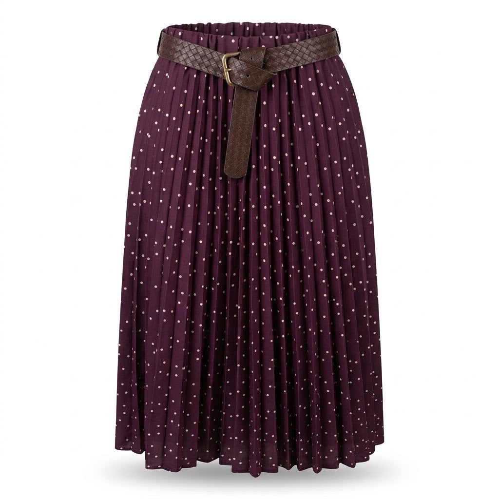 Jupe Plissée Bordeaux à Pois Ceinturée, La Garde-Robe de Nina - vue 5