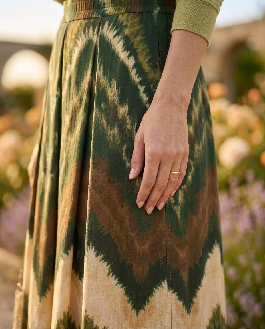 Jupe Plissée Imprimé Chevron Vert, La Garde-Robe de Nina - vue 3
