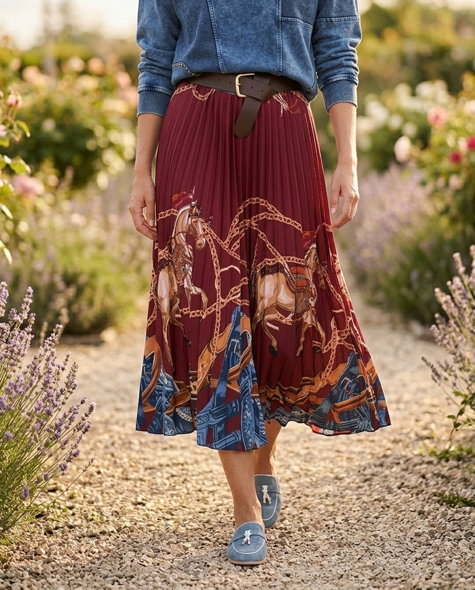 Jupe Plissée Imprimé Équestre Bordeaux, La Garde-Robe de Nina - vue 2