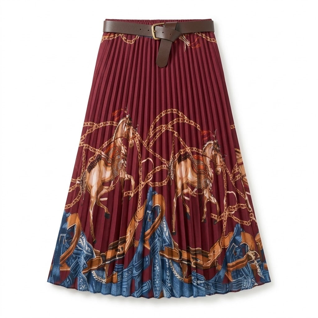 Jupe Plissée Imprimé Équestre Bordeaux, La Garde-Robe de Nina - vue 4