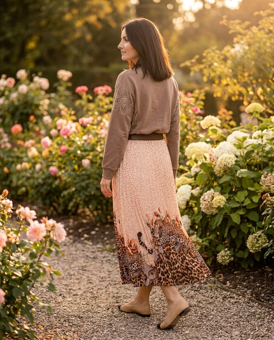 Jupe Plissée Imprimé Léopard & Fleurs, La Garde-Robe de Nina - vue 3