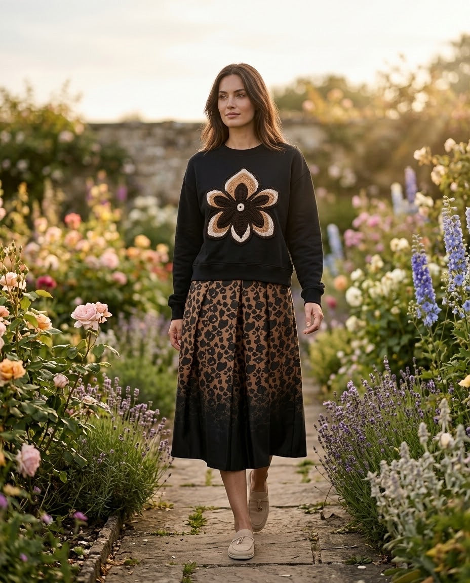 Jupe Plissée Léopard Dégradé Noir, La Garde-Robe de Nina - vue 1