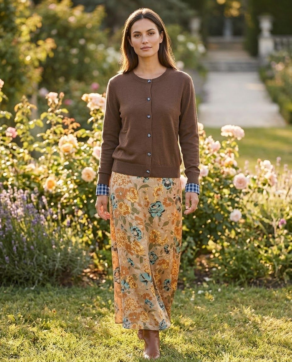 Jupe Satin Imprimé Fleuri Moutarde, La Garde-Robe de Nina - vue 1