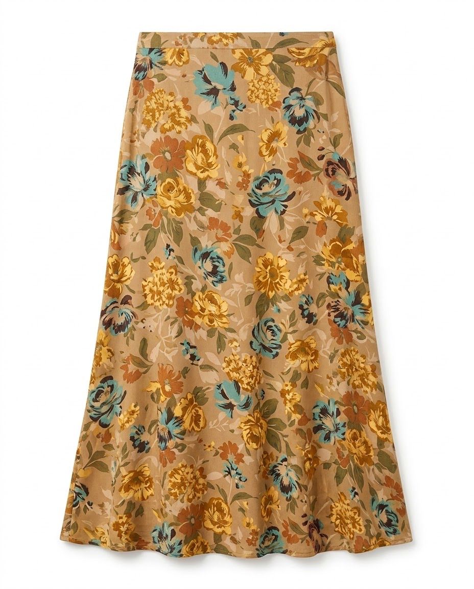 Jupe Satin Imprimé Fleuri Moutarde, La Garde-Robe de Nina - vue 4