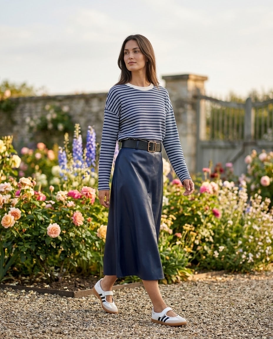 Jupe Similicuir Marine Midi Ceinturée, La Garde-Robe de Nina - vue 1
