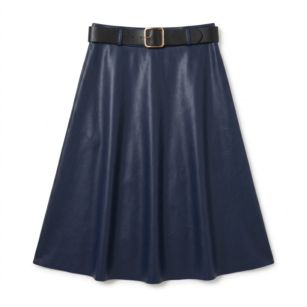 Jupe Similicuir Marine Midi Ceinturée, La Garde-Robe de Nina - vue 5