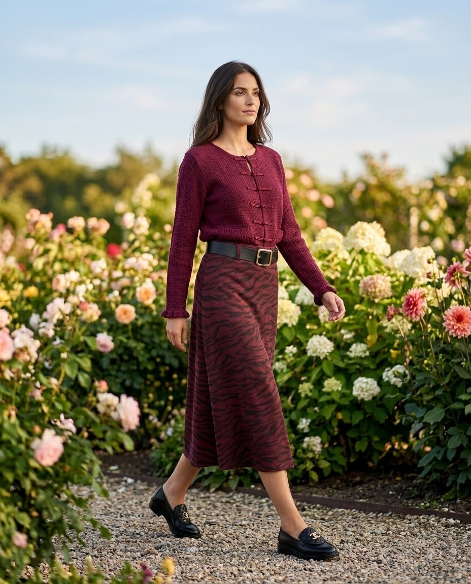 Jupe Zébrée Bordeaux Ceinturée, La Garde-Robe de Nina - vue 1