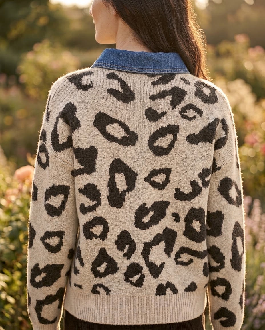 Pull Bi-Matière Denim Léopard, La Garde-Robe de Nina - vue 3