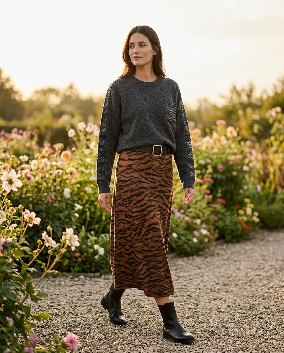 Pull Bi-Matière Gris Empiècements Tressés, La Garde-Robe de Nina - vue 1