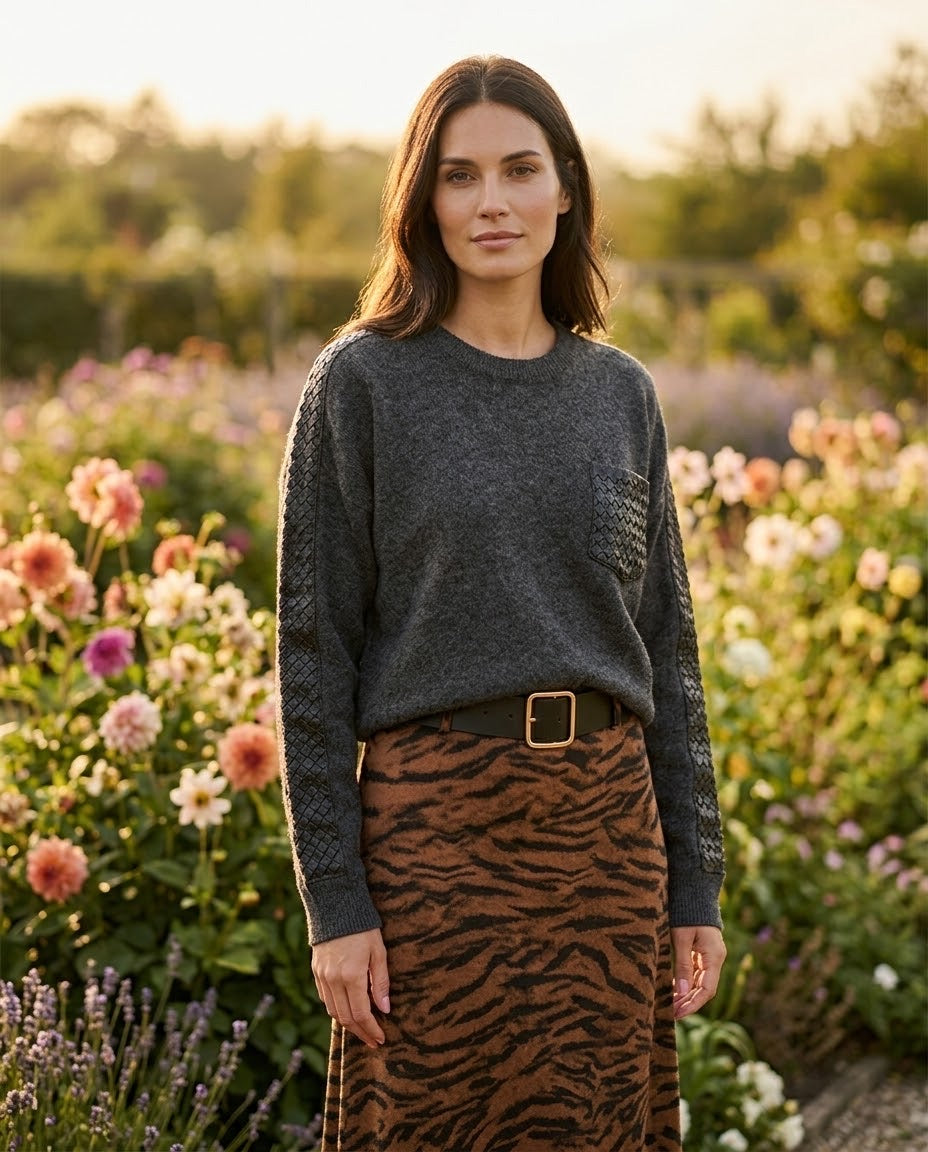 Pull Bi-Matière Gris Empiècements Tressés, La Garde-Robe de Nina - vue 2