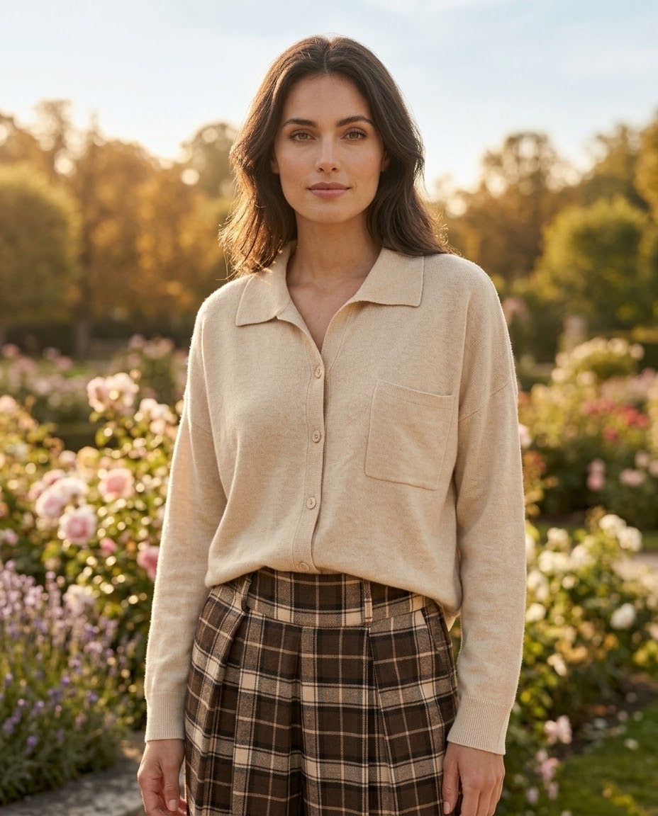 Pull Cardigan Col Chemise Écru, La Garde-Robe de Nina - vue 2