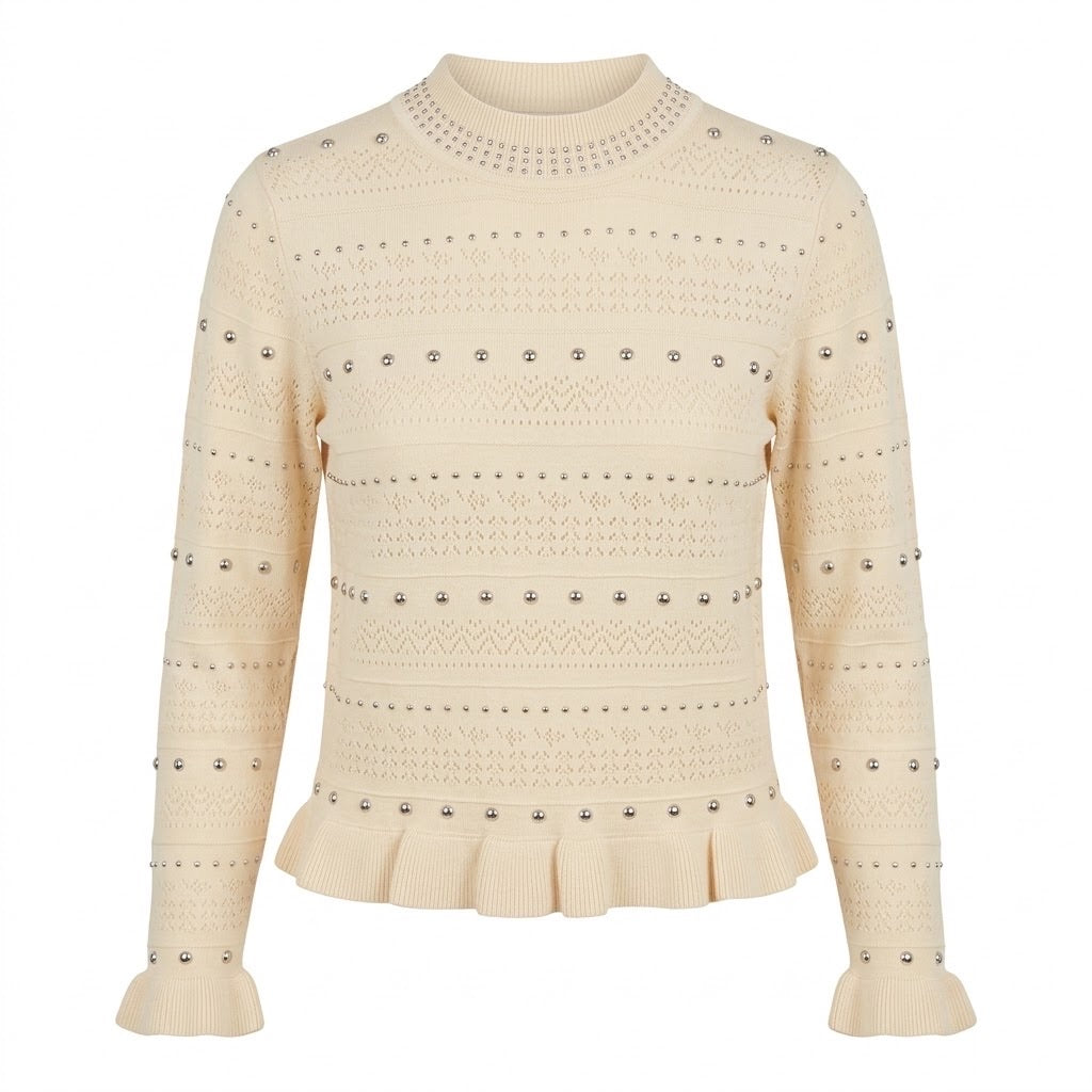Pull Clouté Peplum Écru, La Garde-Robe de Nina - vue 5
