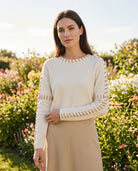 Pull Col Rond Surpiqûres Contrastées Crème, La Garde-Robe de Nina - vue 1