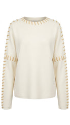 Pull Col Rond Surpiqûres Contrastées Crème, La Garde-Robe de Nina - vue 4