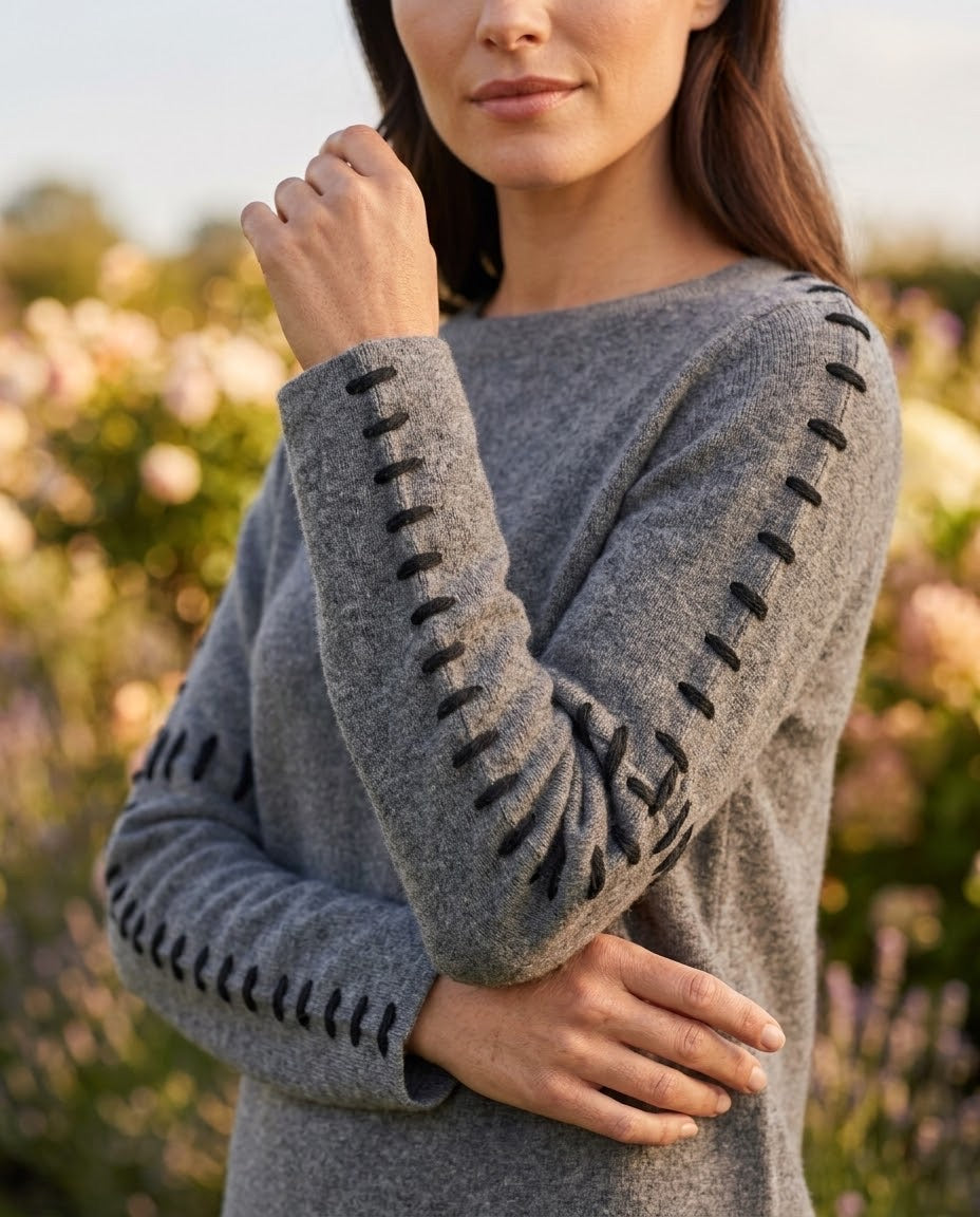 Pull Col Rond Surpiqûres Contrastées Gris, La Garde-Robe de Nina - vue 2