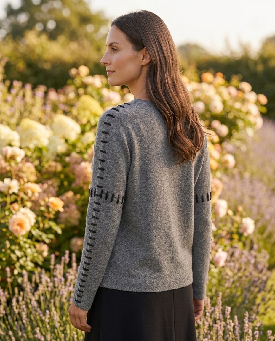 Pull Col Rond Surpiqûres Contrastées Gris, La Garde-Robe de Nina - vue 3