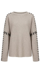 Pull Col Rond Surpiqûres Contrastées Taupe, La Garde-Robe de Nina - vue 4