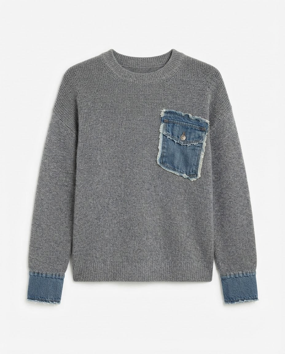 Pull Maille Gris Poche en Jean, La Garde-Robe de Nina - vue 4
