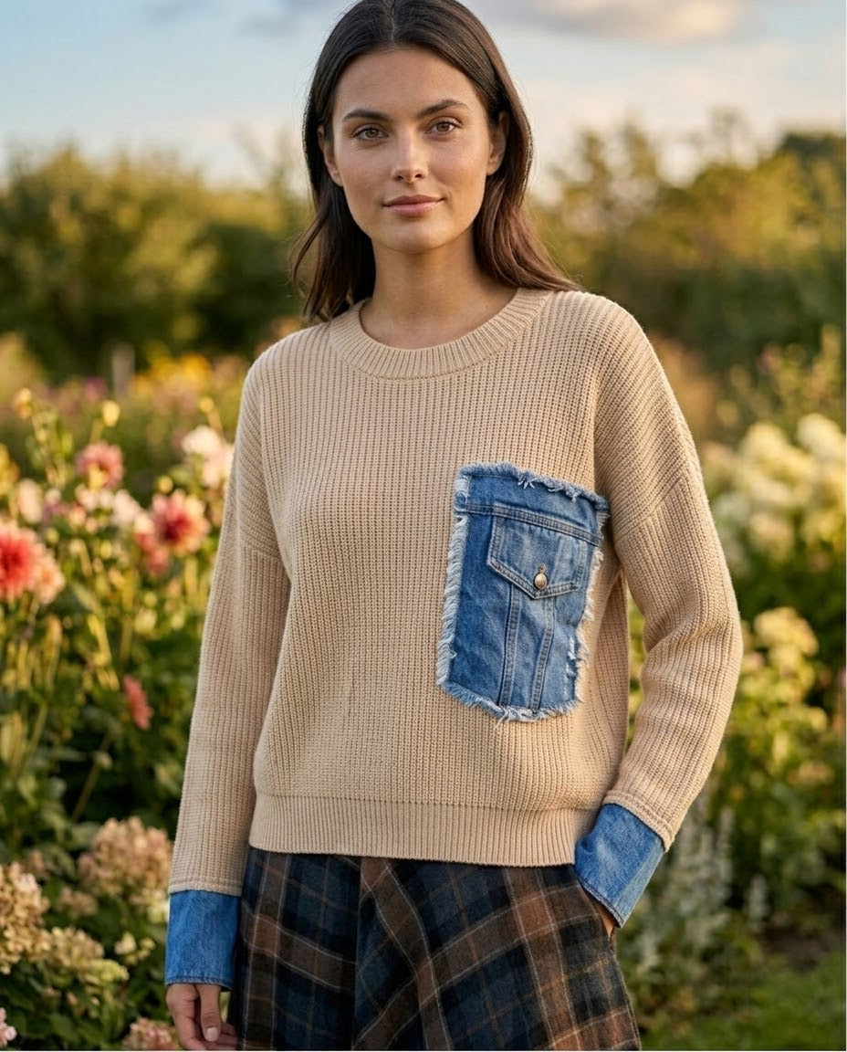 Pull Poche Plaquée Denim, La Garde-Robe de Nina - vue 3