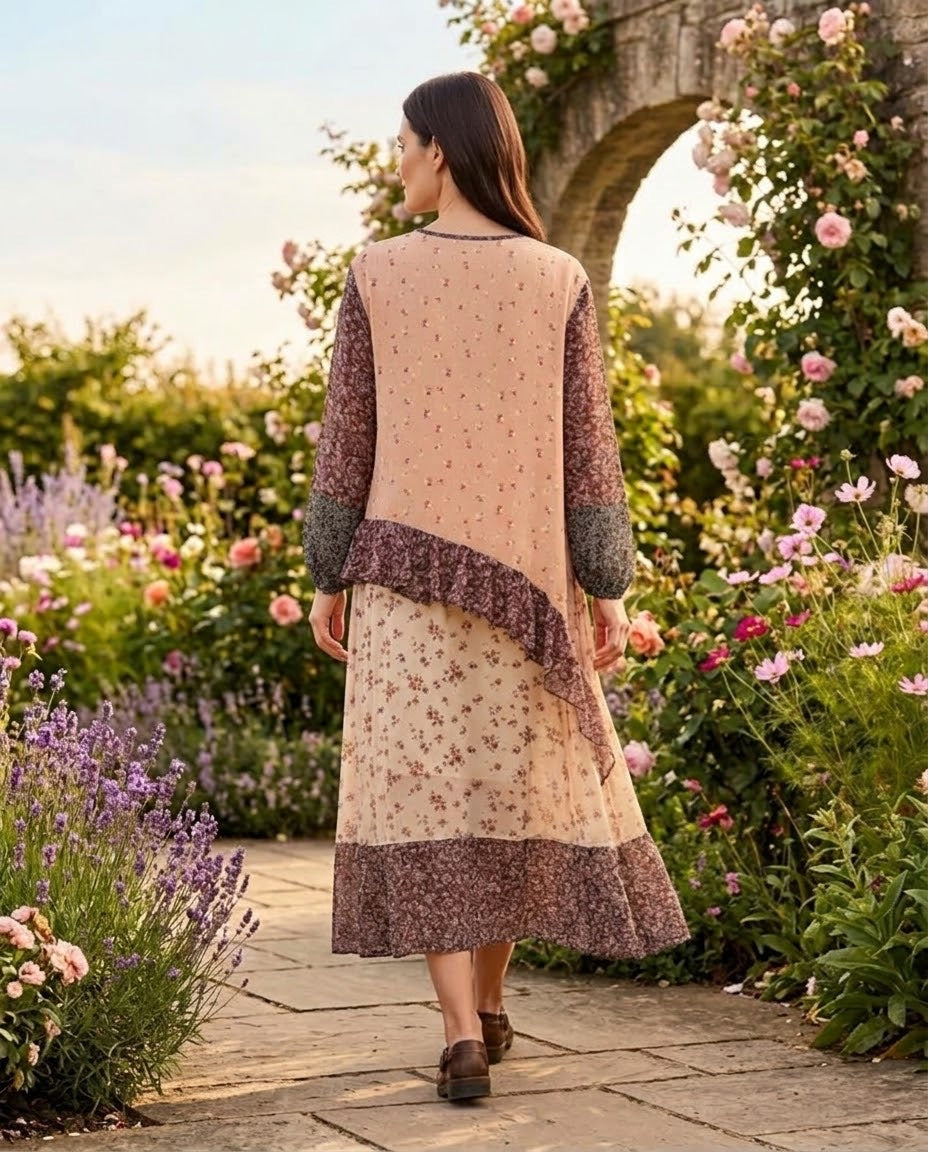 Robe Asymétrique Imprimé Fleuri Volants Crème, La Garde-Robe de Nina - vue 2