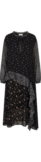 Robe Asymétrique Imprimé Fleuri Volants Noir, La Garde-Robe de Nina - vue 3