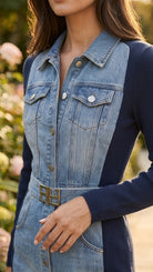 Robe Bi-Matière Jean & Maille Ceinturée Marine, La Garde-Robe de Nina - vue 3