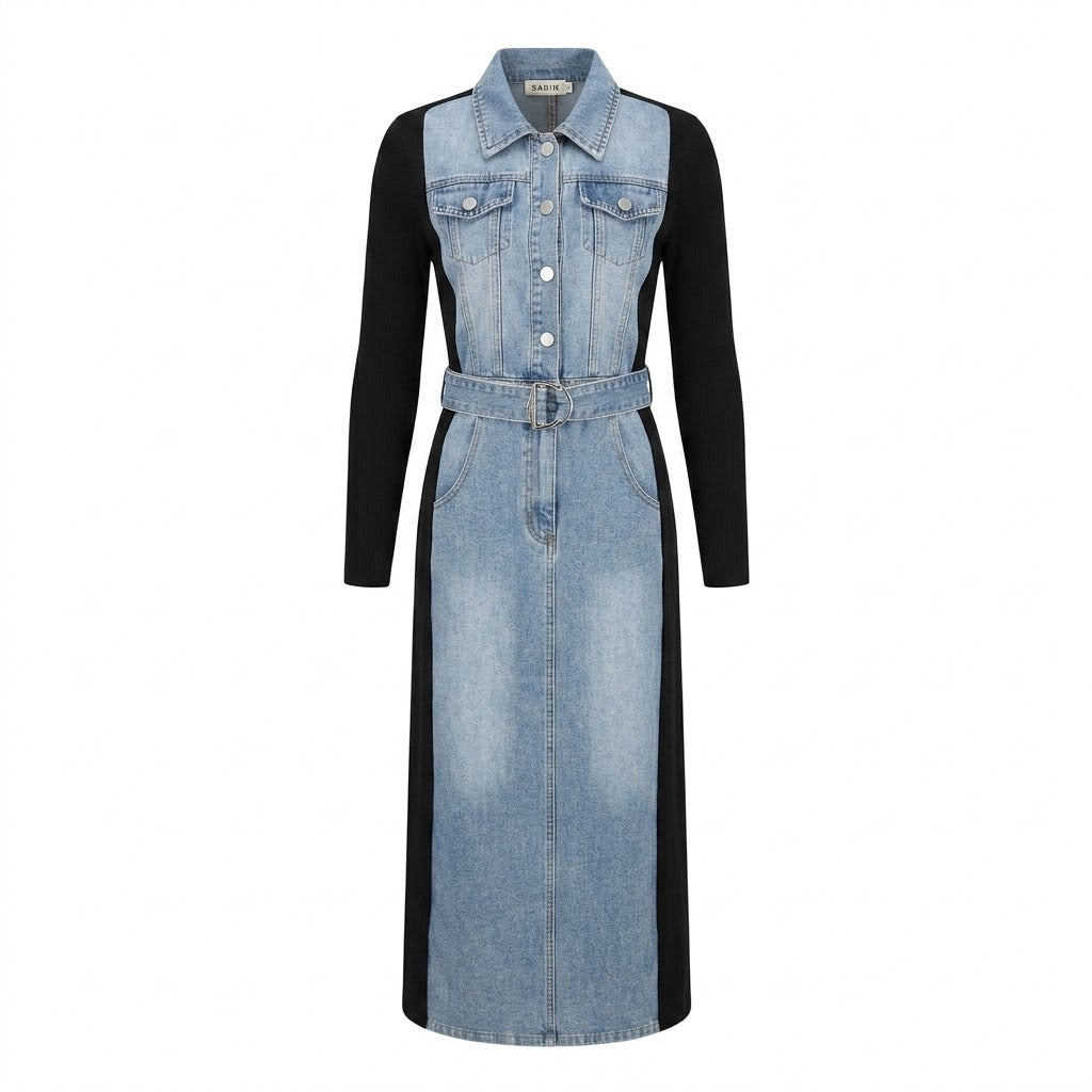 Robe Bi-Matière Jean & Maille Ceinturée Noir, La Garde-Robe de Nina - vue 5