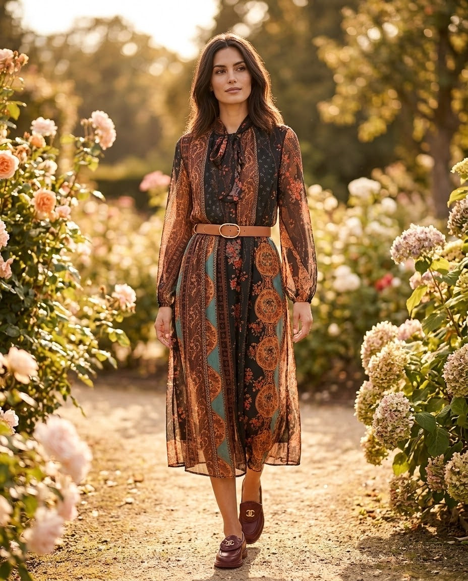 Robe Bohème Imprimé Foulard Ceinturée, La Garde-Robe de Nina - vue 1